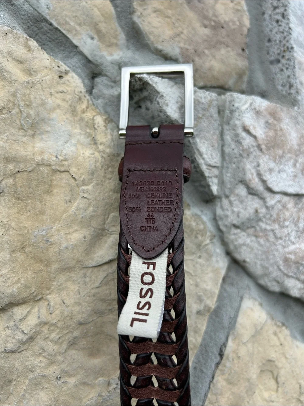 Fossil Belt Size 44 Brown Braided Leather Basic Minimalist Career Wear Staple